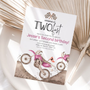Rosa Dirt Bike 2. Geburtstag - Zu schnell groß gew Einladung