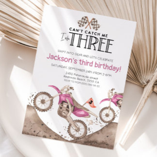 Rosa Dirt Bike 3. Geburtstag - Kann mich nicht fan Einladung