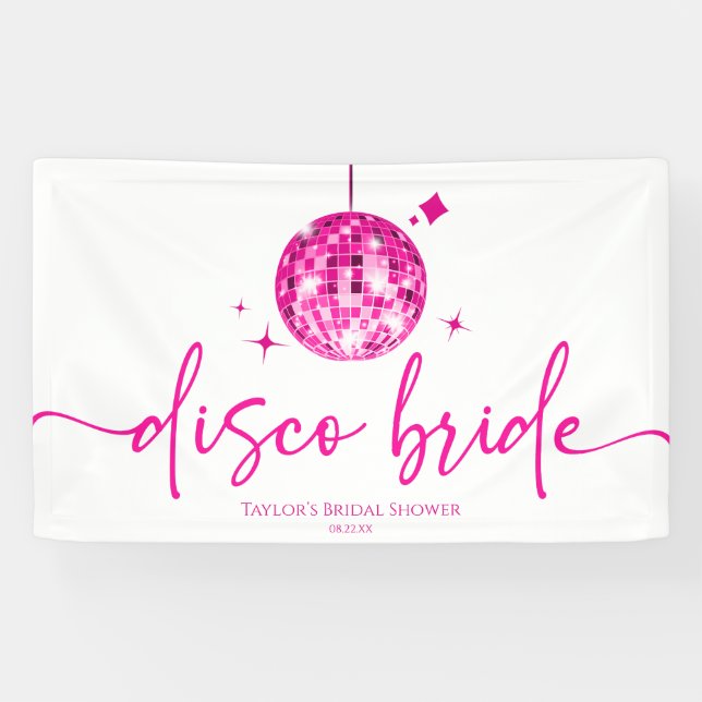 Rosa Disco Ball Disco Bridge Brautparty Banner (Horizontal)