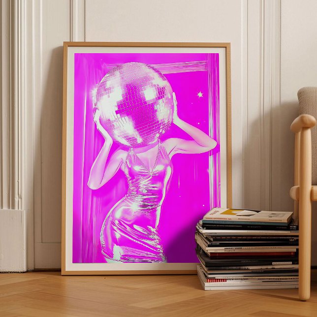 Rosa Disco Ball Mädchen Kopf Poster, Mädchenhaftes Poster (Von Creator hochgeladen)