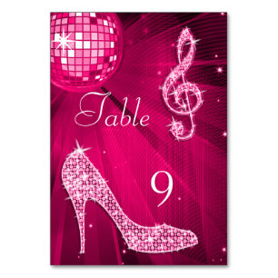 Rosa Disco Ball und Stiletto Shoe Doppelseitig Tischnummer