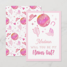 Rosa Disco Cowgirl Rodeo Be my Flower Girl Begleitkarte