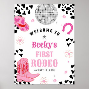 Rosa Disco First Rodeo Girl I. Geburtstag Willkomm Poster