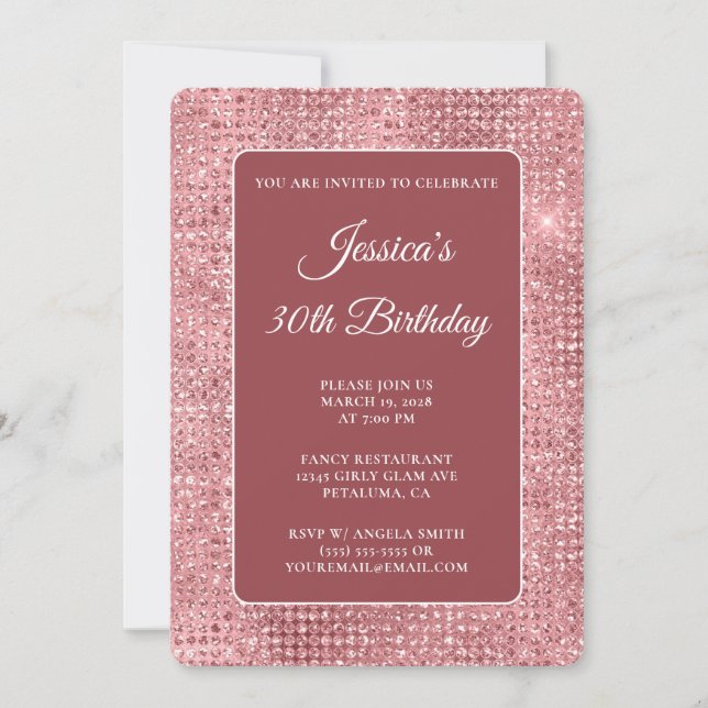 Rosa Disco Glitzer 30. Geburtstag Einladung (Vorderseite)