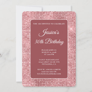 Rosa Disco Glitzer 30. Geburtstag Einladung