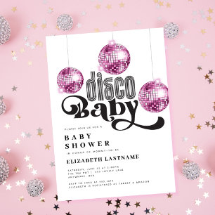 Rosa Disco-Kugel Retro-Disco-Baby-Party Einladung