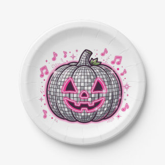 Rosa Disco-Kürbis-Halloween-Party-Teller Pappteller