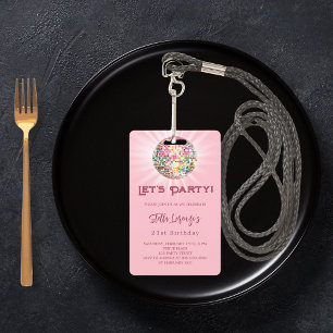 Rosa Disco Party Geburtstagsfeier Ausweis