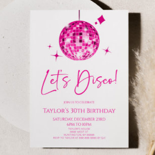 Rosa Diskothek Ball Let's Disco Geburtstagsparty Einladung