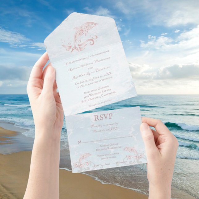 Rosa Dolphin Alles in einer Hochzeit Einladung (Pink Dolphin All in One Wedding Invite)