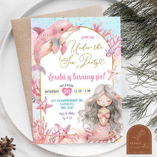 Rosa Dolphin Meerjungfrau Party Geburtstagskind Einladung