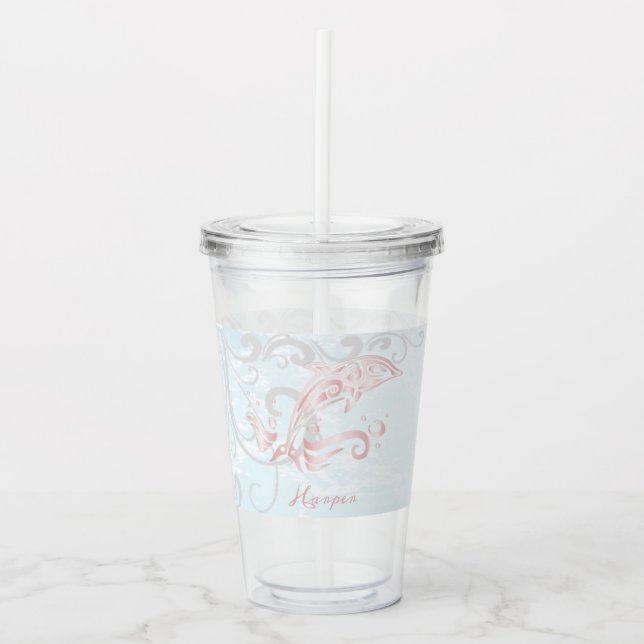 Rosa Dolphin Personalisiert Acrylic Tumbler Acryltrinkbecher (Vorderseite)