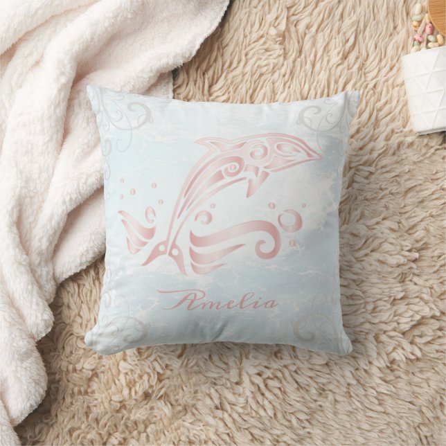 Rosa Dolphin Personalisiertes Throw Kissen (Decke)