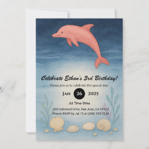 Rosa Dolphin & Seafloor Muscheln Geburtstag Einladung