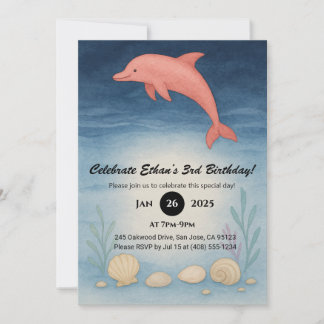 Rosa Dolphin & Seafloor Muscheln Geburtstag Einladung