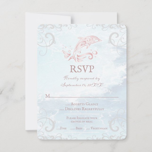 Rosa Dolphin Wedding RSVP Card Karte (Vorderseite)