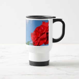 Rosa Don Juan mit einer blauen Himmelsblume-Tasse Reisebecher
