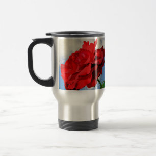 Rosa Don Juan mit einer blauen Himmelsblume-Tasse Reisebecher