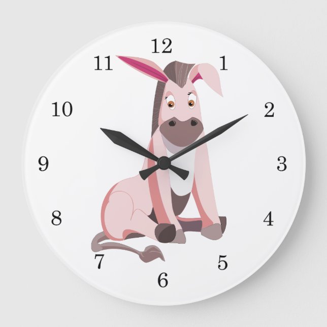 Rosa Donkey Große Wanduhr (Vorderseite)