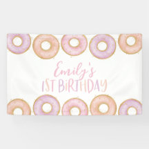 Rosa Donut 1. Geburtstag Party Banner Hintergrund