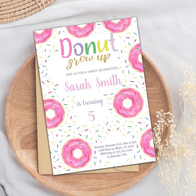 Rosa Donut Einladung zum Geburtstag (Pink Donut Birthday Invitations)
