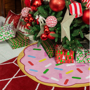 Rosa Donut mit bunten Streuseln Polyester Weihnachtsbaumdecke
