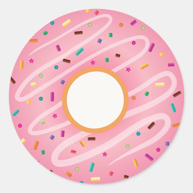 Rosa Donut mit Regenbogensprinklen Runder Aufkleber (Vorderseite)
