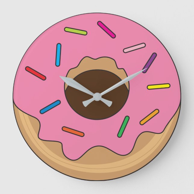 Rosa Donut mit Sprinklen Große Wanduhr (Vorderseite)