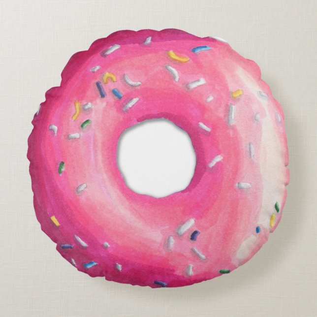 Rosa Donut mit Sprinklerkissen, rundes Kissen (Vorderseite)