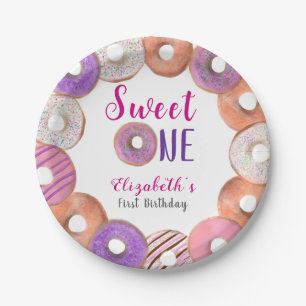Rosa Donut Sweet ein erster Geburtstag Custom Pappteller