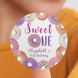 Rosa Donut Sweet ein erster Geburtstag Custom Runder Aufkleber