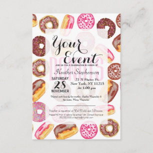 Rosa Donut Typografie und Niedliche Donuts Einladung