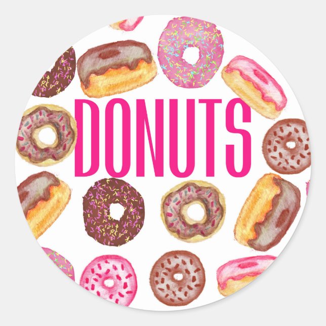 Rosa Donut Typografie und Niedliche Wasserfarbe Do Runder Aufkleber (Vorderseite)
