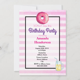 Rosa Donut und Lemonade Extravaganten Geburtstag e Einladung