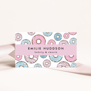 Rosa Donuts, blaue Donuts, Kuchenladen, Konditorei Visitenkarte