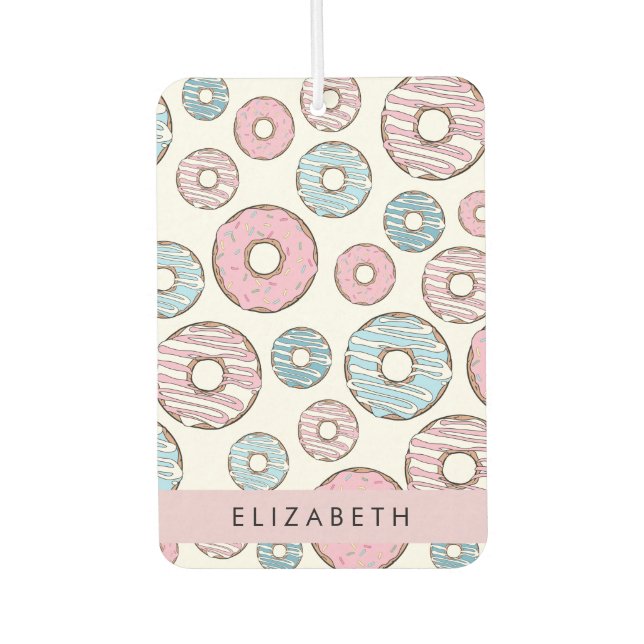 Rosa Donuts, blaue Donuts, Sprinklen, Ihr Name Autolufterfrischer (Vorderseite)