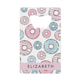 Rosa Donuts, blaue Donuts, Sprinklen, Ihr Name Geldbeutel Flaschenöffner