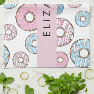 Rosa Donuts, blaue Donuts, Sprinklen, Ihr Name Geschirrtuch