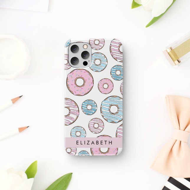 Rosa Donuts, blaue Donuts, Sprinklen, Ihr Name iPhone 16 Hülle (Von Creator hochgeladen)