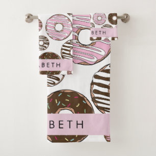 Rosa Donuts, braune Donuts, Sprinklen, Ihr Name Badhandtuch Set