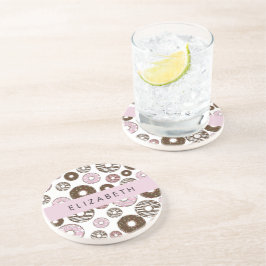 Rosa Donuts, braune Donuts, Sprinklen, Ihr Name Getränkeuntersetzer