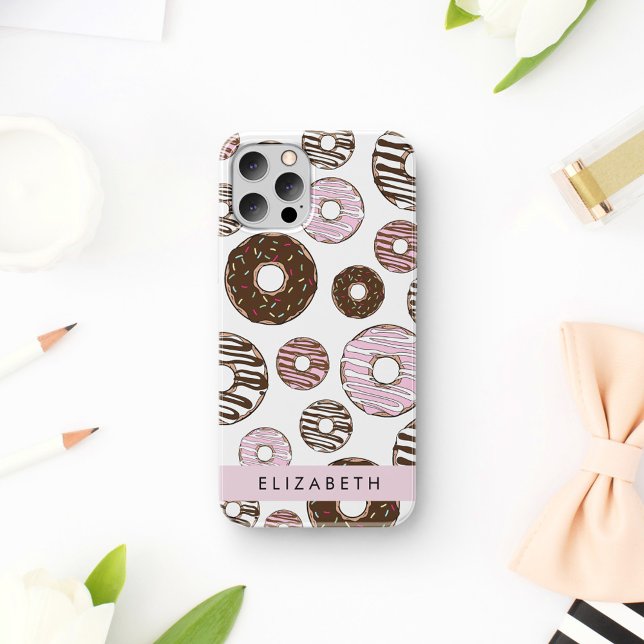 Rosa Donuts, braune Donuts, Sprinklen, Ihr Name iPhone 16 Hülle (Von Creator hochgeladen)