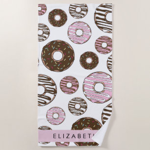 Rosa Donuts, braune Donuts, Sprinklen, Ihr Name Strandtuch