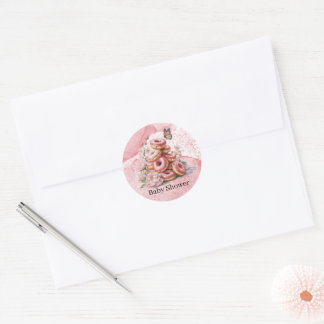 Rosa Donuts & Florale Schmetterlings-Girl-Baby-Par Runder Aufkleber