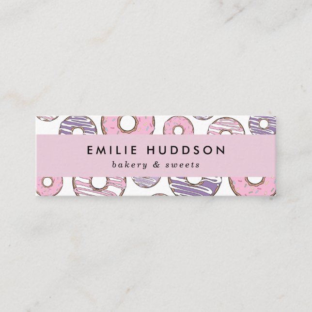 Rosa Donuts, Lila Donuts, Kuchenladen, Konditorei Mini Visitenkarte (Vorderseite)