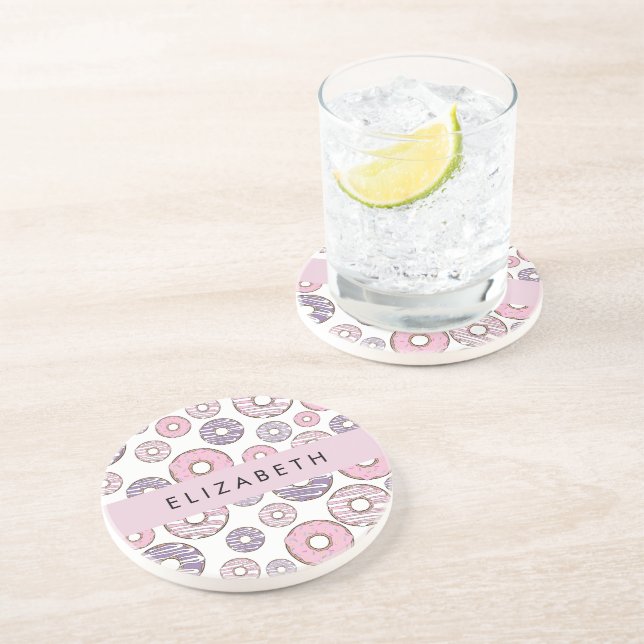 Rosa Donuts, Lila Donuts, Sprinklen, Ihr Name Getränkeuntersetzer (Seite)