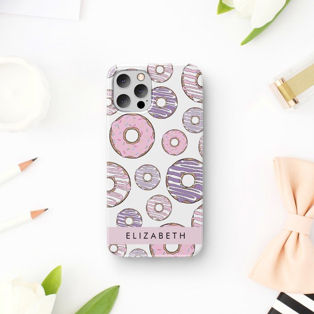 Rosa Donuts, Lila Donuts, Sprinklen, Ihr Name iPhone 16 Hülle (Von Creator hochgeladen)