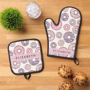 Rosa Donuts, Lila Donuts, Sprinklen, Ihr Name Ofenhandschuh & Topflappen-Set