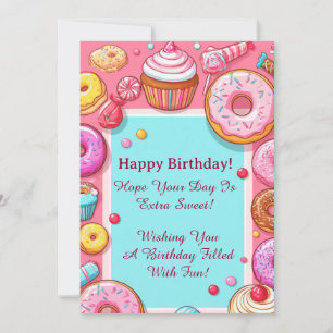 Rosa Donuts- und Cupcakes-Party-Einladungsrahmen � Einladung