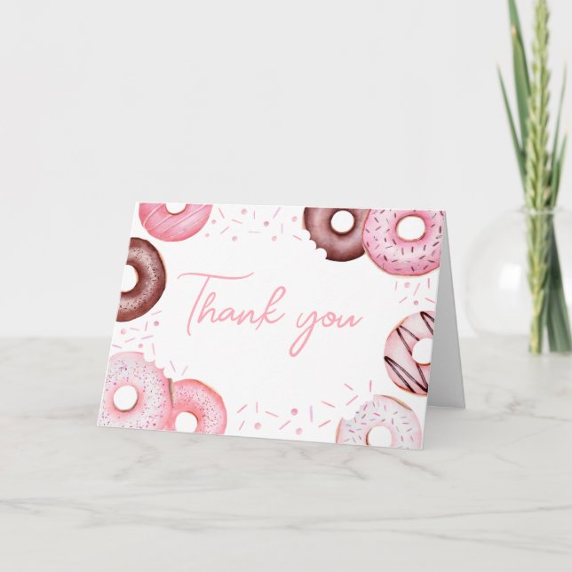Rosa Donuts und Windeln Kinderdusche Dankeskarte (Vorderseite)